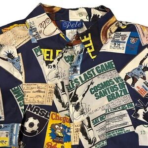 Vintage 1994 Pele Silk Shirt Commemorating The Cosmos & Santos Soccer Teams L